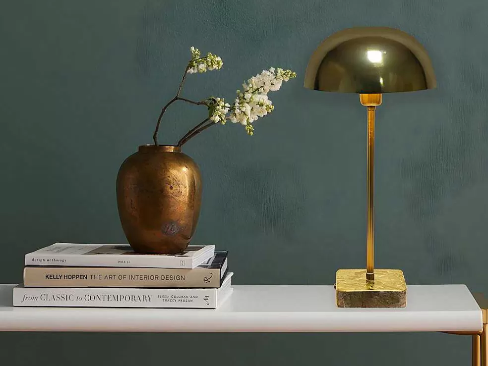 OZAIA Candeeiro Mesa De Cabeceira Forma Cogumelo Estilo Art Deco Amanite - Marmore E Ferro - 24,5 X 24,5 X 52 Cm - Dourado* Promoções Decoração
