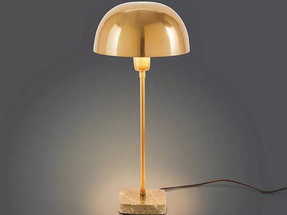 OZAIA Candeeiro Mesa De Cabeceira Forma Cogumelo Estilo Art Deco Amanite - Marmore E Ferro - 24,5 X 24,5 X 52 Cm - Dourado* Promoções Decoração