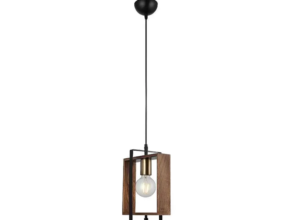 EPIKASA Candeeiro Suspenso Lecco, Dourado, Preto, Madeira, 14 X 22 X 82 Cm, * Promoções Decoração