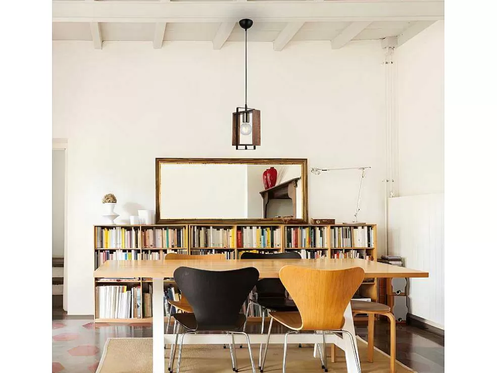EPIKASA Candeeiro Suspenso Lecco, Dourado, Preto, Madeira, 14 X 22 X 82 Cm, * Promoções Decoração