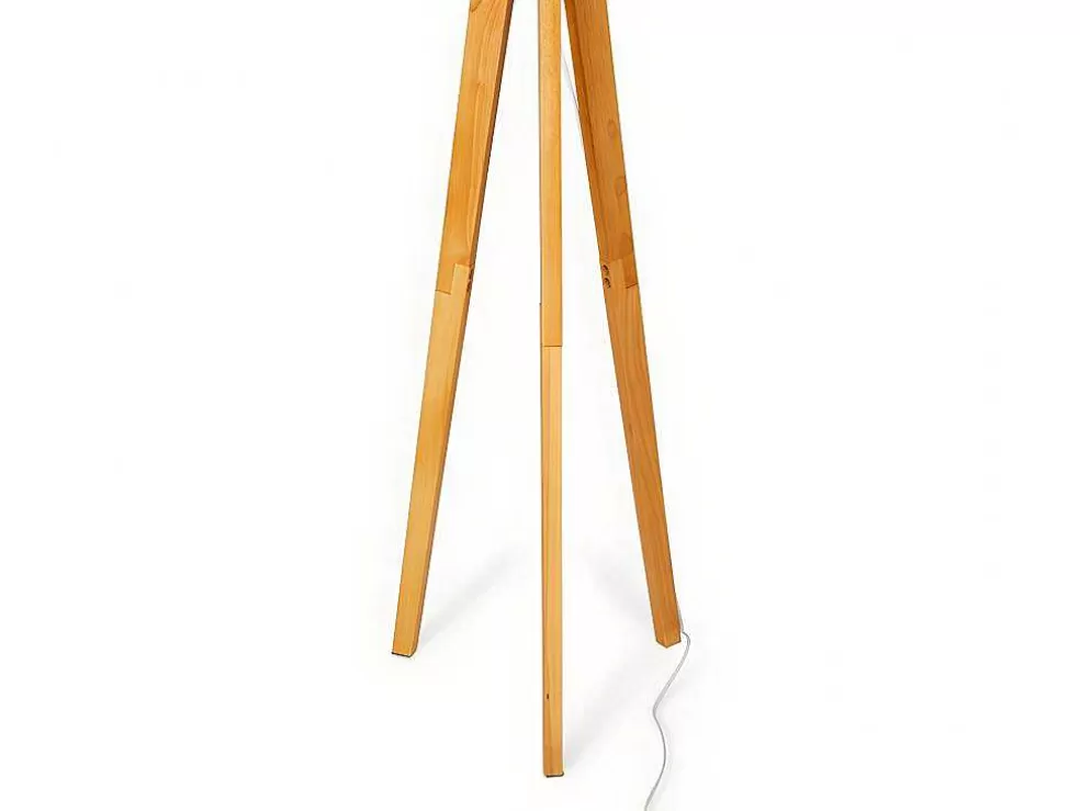 OZAIA Candeeiro Tripe Em Madeira Natural E Abajur Em Linho Cor Branco De D.45 X A.152 Cm - Lorens* Promoções Decoração