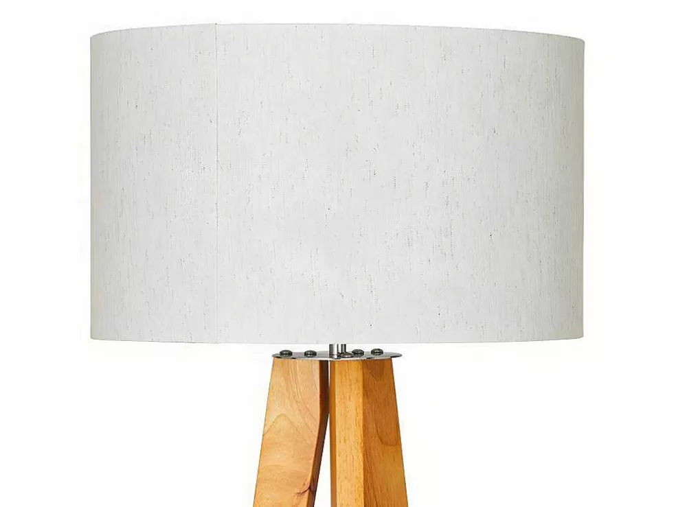 OZAIA Candeeiro Tripe Em Madeira Natural E Abajur Em Linho Cor Branco De D.45 X A.152 Cm - Lorens* Promoções Decoração