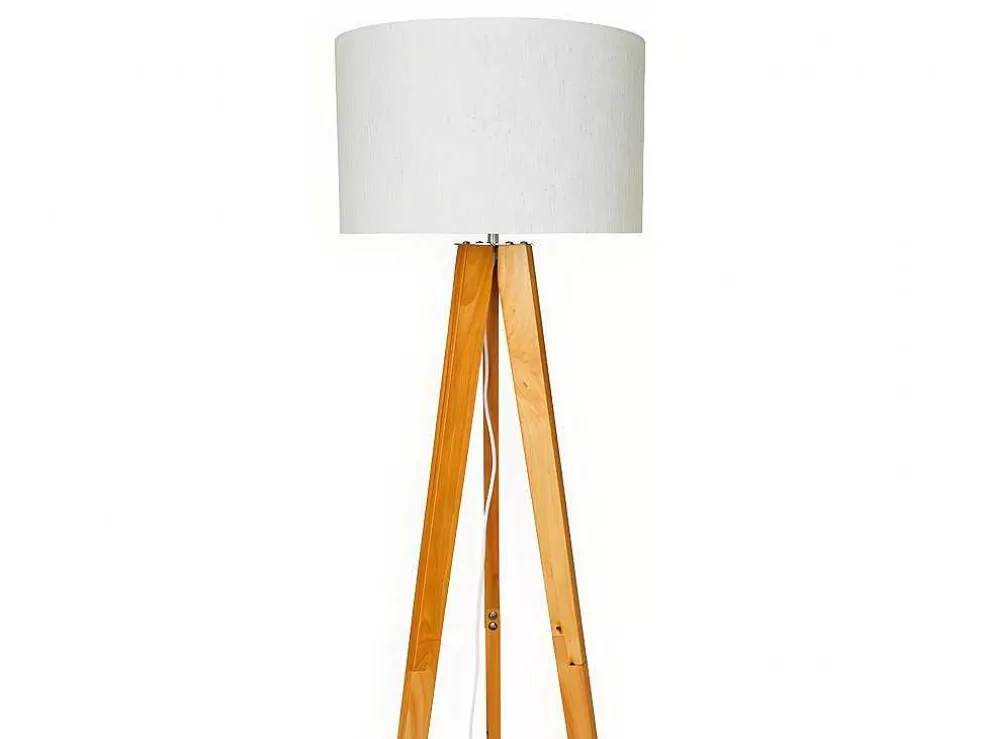 OZAIA Candeeiro Tripe Em Madeira Natural E Abajur Em Linho Cor Branco De D.45 X A.152 Cm - Lorens* Promoções Decoração