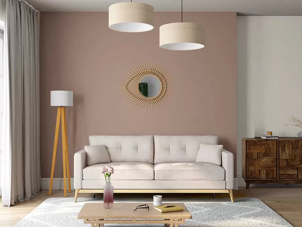 OZAIA Candeeiro Tripe Em Madeira Natural E Abajur Em Linho Cor Branco De D.45 X A.152 Cm - Lorens* Promoções Decoração