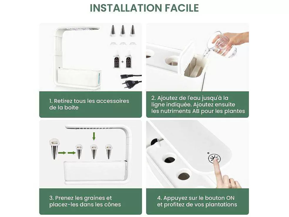 Vente-unique Canteiro De Interior Com Leds 3 Plantas, Altura Ajustavel, Branco - Gardenio* Floreira