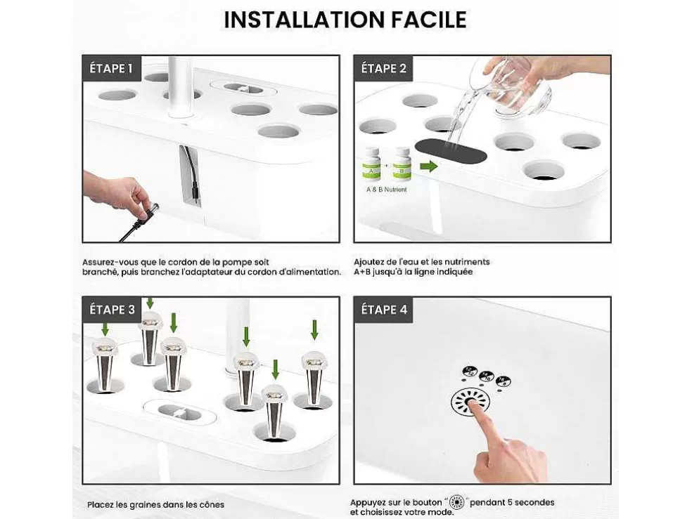 Vente-unique Canteiro De Interior Com Leds 6 Plantas, Altura Ajustavel, Branco - Gardenio* Floreira