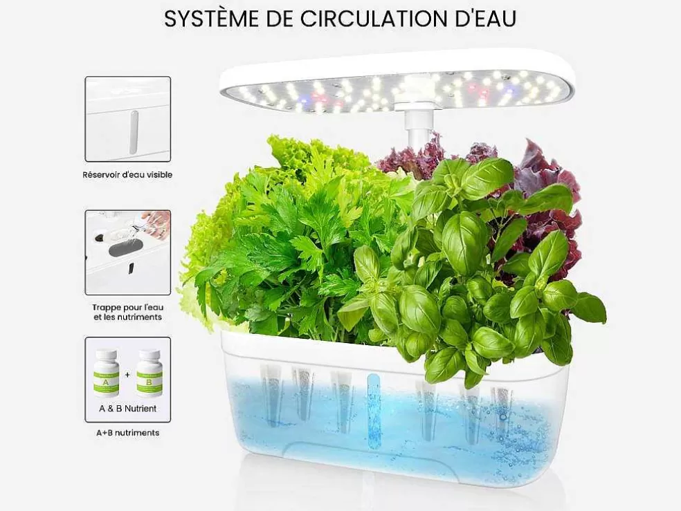 Vente-unique Canteiro De Interior Com Leds 6 Plantas, Altura Ajustavel, Branco - Gardenio* Floreira