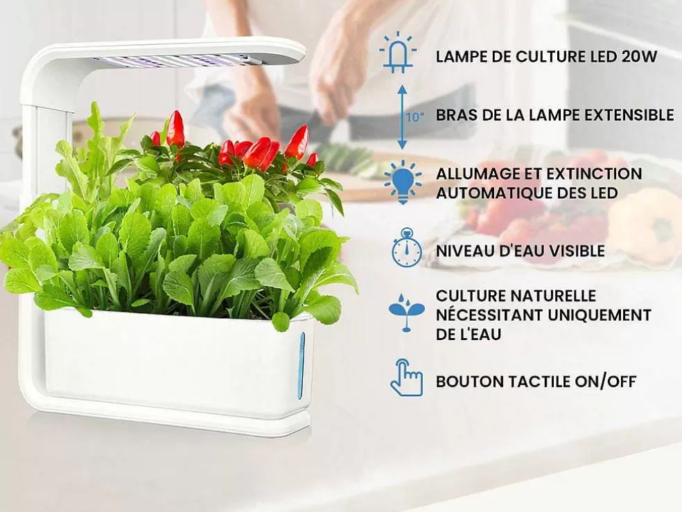 Vente-unique Canteiro De Interior Com Leds 3 Plantas, Altura Ajustavel, Branco - Gardenio* Floreira