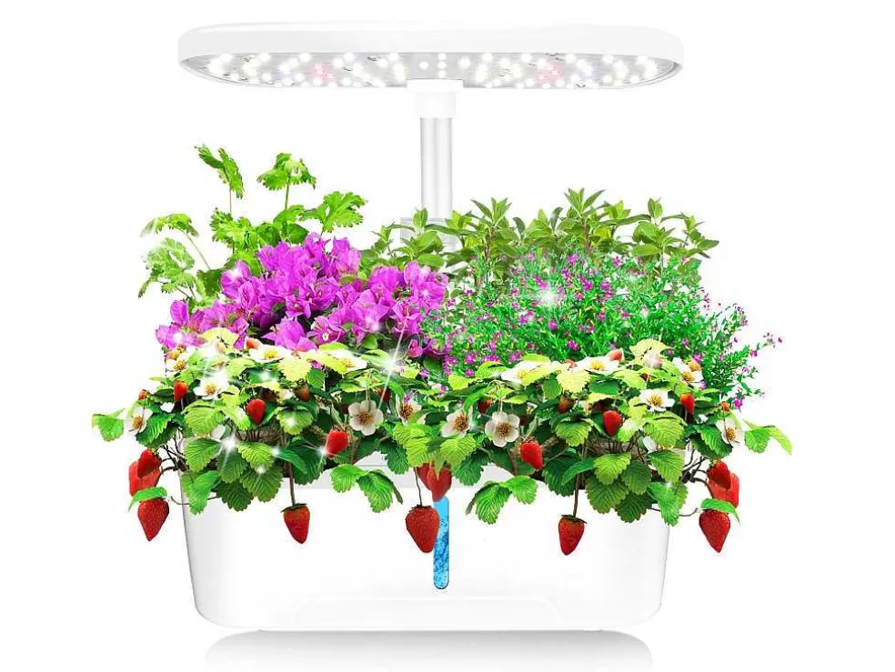 Vente-unique Canteiro De Interior Com Leds 6 Plantas, Altura Ajustavel, Branco - Gardenio* Floreira