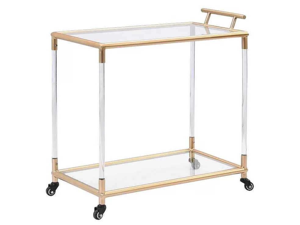 Vente-unique Carrinho De Cozinha Com Rodas Tampo Duplo Em Vidro Temperado E Metal Transparente E Dourado - Orula* Móvel De Cozinha
