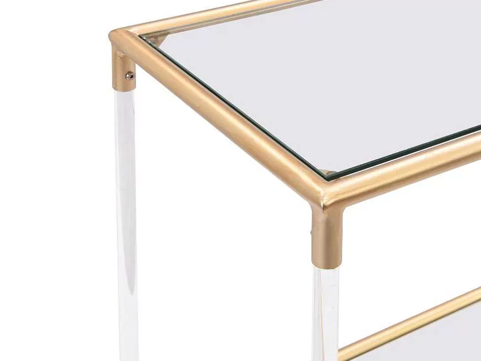 Vente-unique Carrinho De Cozinha Com Rodas Tampo Duplo Em Vidro Temperado E Metal Transparente E Dourado - Orula* Móvel De Cozinha