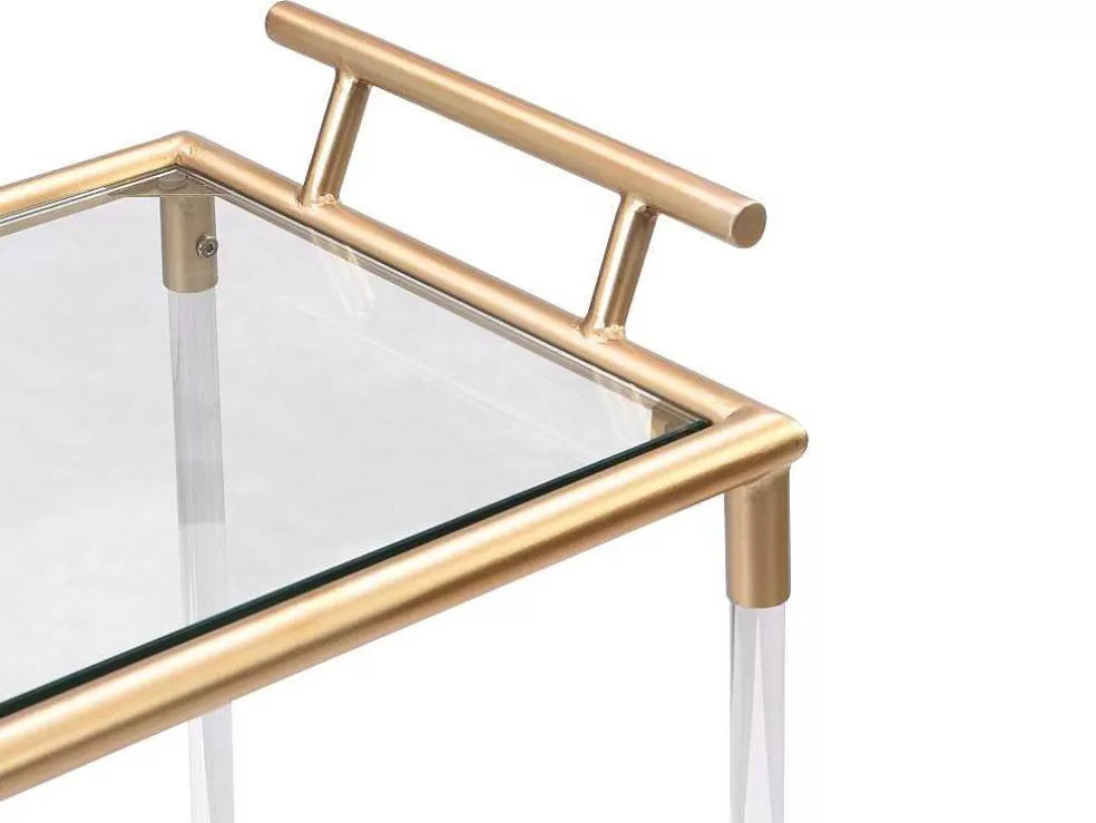 Vente-unique Carrinho De Cozinha Com Rodas Tampo Duplo Em Vidro Temperado E Metal Transparente E Dourado - Orula* Móvel De Cozinha