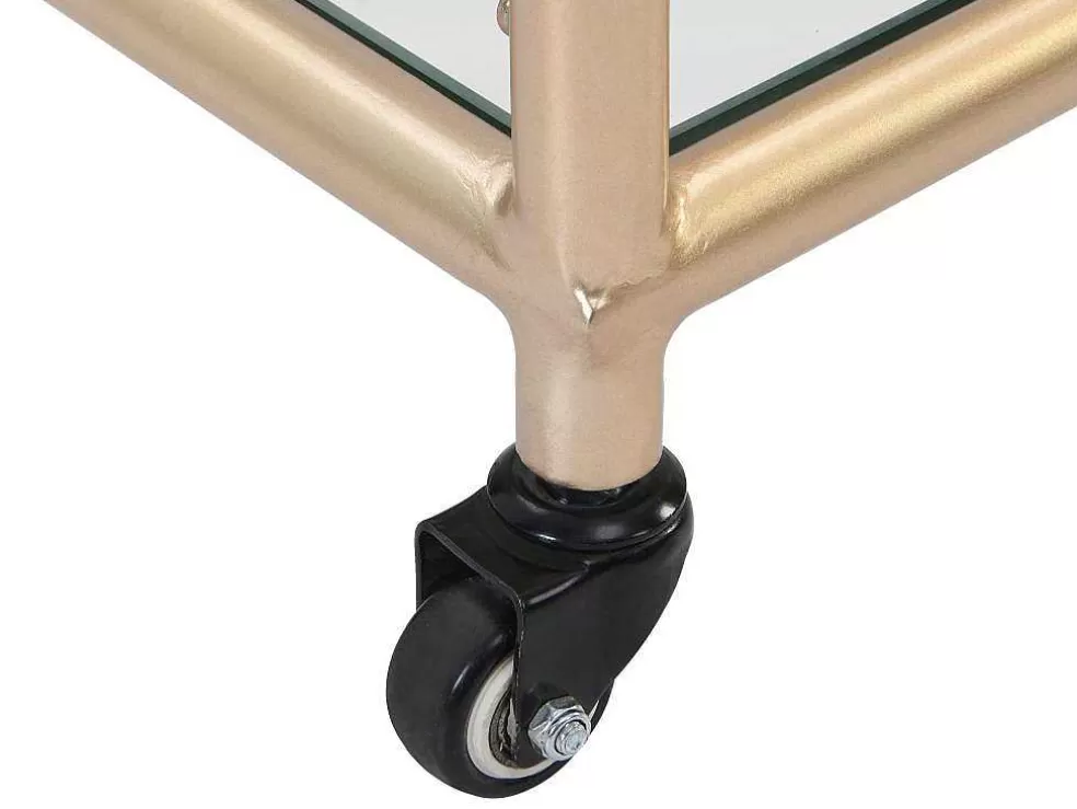 Vente-unique Carrinho De Cozinha Com Rodas Tampo Duplo Em Vidro Temperado E Metal Transparente E Dourado - Orula* Móvel De Cozinha