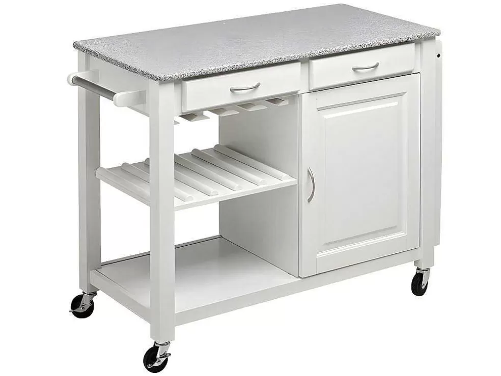 Vente-unique Carrinho Grande Com Rodizios Owen - 1 Porta E 2 Gavetas - Seringueira E Granito* Móvel De Cozinha