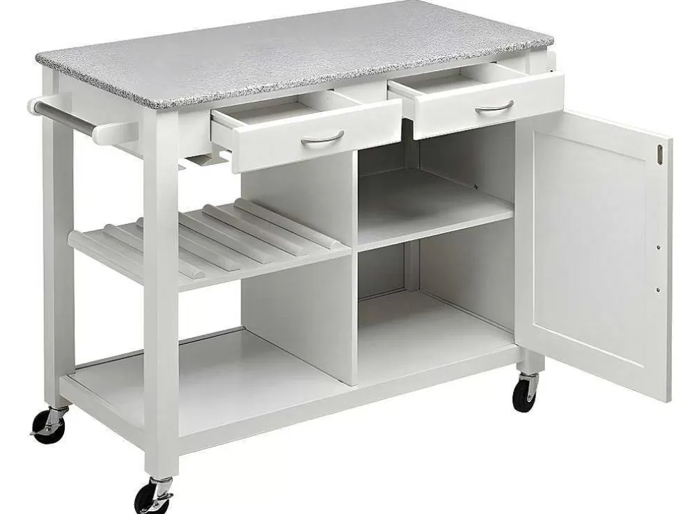 Vente-unique Carrinho Grande Com Rodizios Owen - 1 Porta E 2 Gavetas - Seringueira E Granito* Móvel De Cozinha