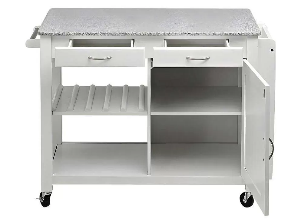 Vente-unique Carrinho Grande Com Rodizios Owen - 1 Porta E 2 Gavetas - Seringueira E Granito* Móvel De Cozinha