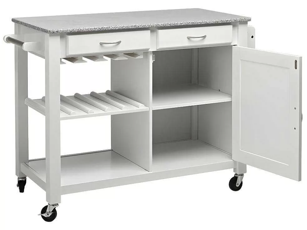 Vente-unique Carrinho Grande Com Rodizios Owen - 1 Porta E 2 Gavetas - Seringueira E Granito* Móvel De Cozinha