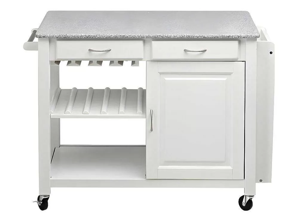 Vente-unique Carrinho Grande Com Rodizios Owen - 1 Porta E 2 Gavetas - Seringueira E Granito* Móvel De Cozinha