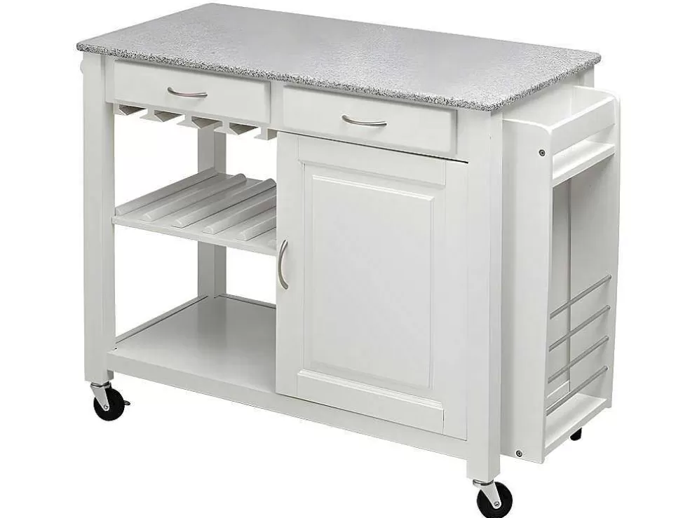 Vente-unique Carrinho Grande Com Rodizios Owen - 1 Porta E 2 Gavetas - Seringueira E Granito* Móvel De Cozinha