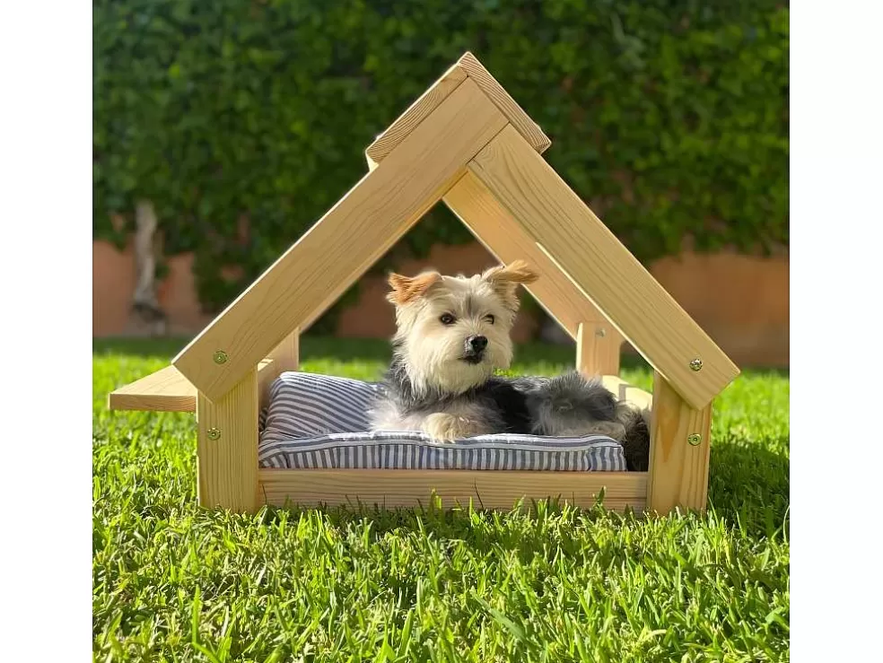 Skraut Home Casa Do Cao Cor Natural - Cama Com Estrutura Em Madeira Natural Fsc* Acessórios Para Animais De Estimação