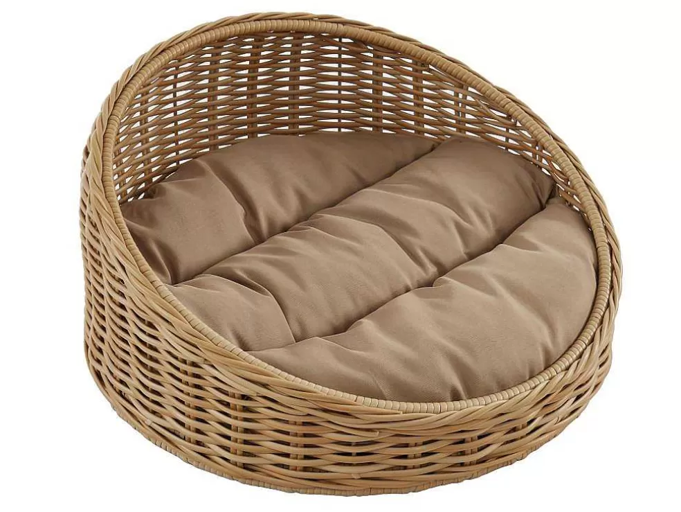Vente-unique Cesto Para Animais Em Resina Com Almofada, Interior Ou Exterior, D71 X A37 Cm, Natural E Castanho - Zalio* Acessórios Para Animais De Estimação