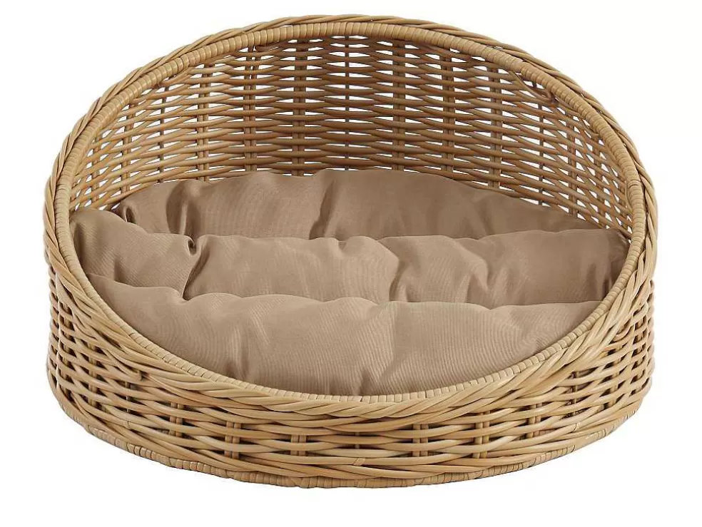 Vente-unique Cesto Para Animais Em Resina Com Almofada, Interior Ou Exterior, D71 X A37 Cm, Natural E Castanho - Zalio* Acessórios Para Animais De Estimação