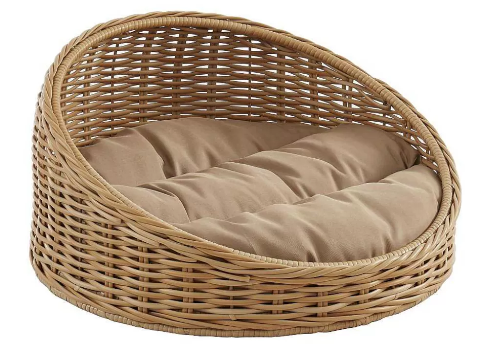 Vente-unique Cesto Para Animais Em Resina Com Almofada, Interior Ou Exterior, D71 X A37 Cm, Natural E Castanho - Zalio* Acessórios Para Animais De Estimação