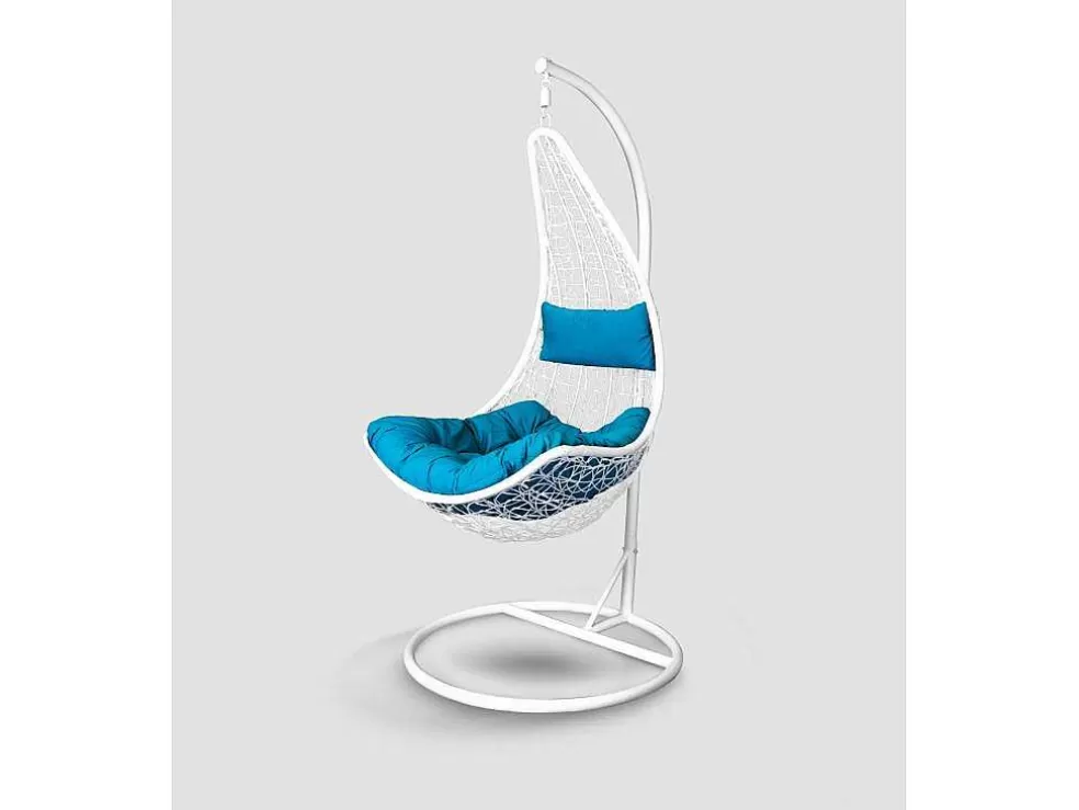 Saldosystocks Cesto Suspenso Xn-2005 Cor Branca Com Almofada Azul E Base Incluida* Cadeirão Suspenso