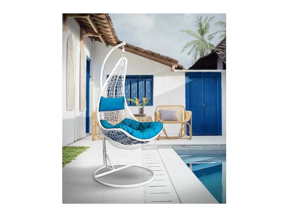 Saldosystocks Cesto Suspenso Xn-2005 Cor Branca Com Almofada Azul E Base Incluida* Cadeirão Suspenso