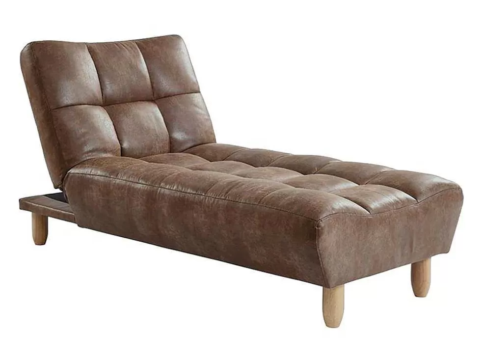 Vente-unique Chaise Longue Clic Clac Em Microfibra De Efeito Envelhecido Castanho Vintage - Esteban* Chaise Longue