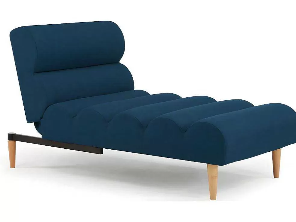 Vente-unique Chaise Longue Convertivel Em Cama Em Tecido Azul - Cival* Chaise Longue