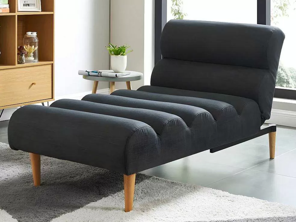 Vente-unique Chaise Longue Convertivel Em Cama Em Tecido Cinzento Escuro - Cival* Chaise Longue