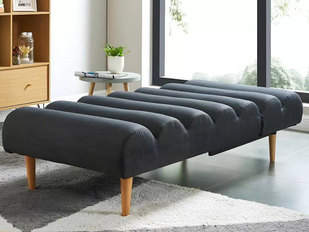 Vente-unique Chaise Longue Convertivel Em Cama Em Tecido Cinzento Escuro - Cival* Chaise Longue