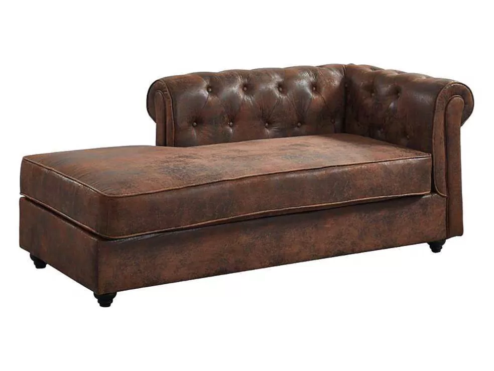 Vente-unique Chaise Longue Esquerda Chesterfield De Microfibra Aspeto Couro Envelhecido - Shirel* Chaise Longue