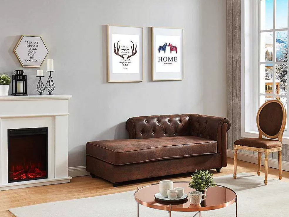 Vente-unique Chaise Longue Esquerda Chesterfield De Microfibra Aspeto Couro Envelhecido - Shirel* Chaise Longue