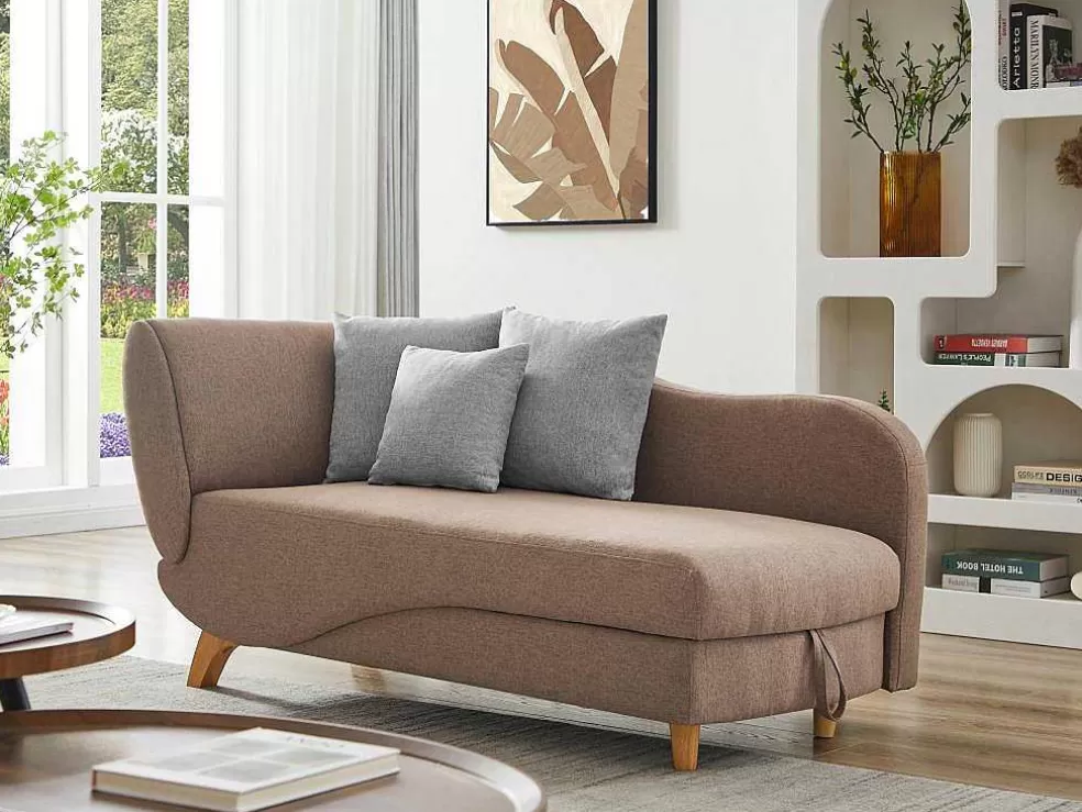 Vente-unique Chaise-Longue Direita Convertivel Em Tecido Castanho Com Espaco De Arrumação - Penelope* Chaise Longue