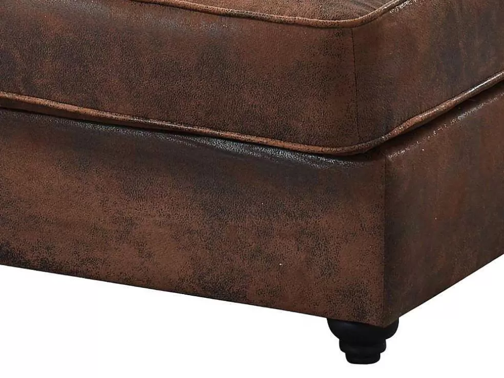 Vente-unique Chaise-Longue Direita Em Microfibra Aspeto Pele Envelhecida Estilo Chesterfield - Shirel* Chaise Longue