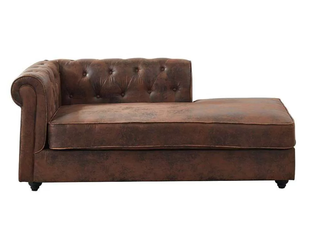 Vente-unique Chaise-Longue Direita Em Microfibra Aspeto Pele Envelhecida Estilo Chesterfield - Shirel* Chaise Longue