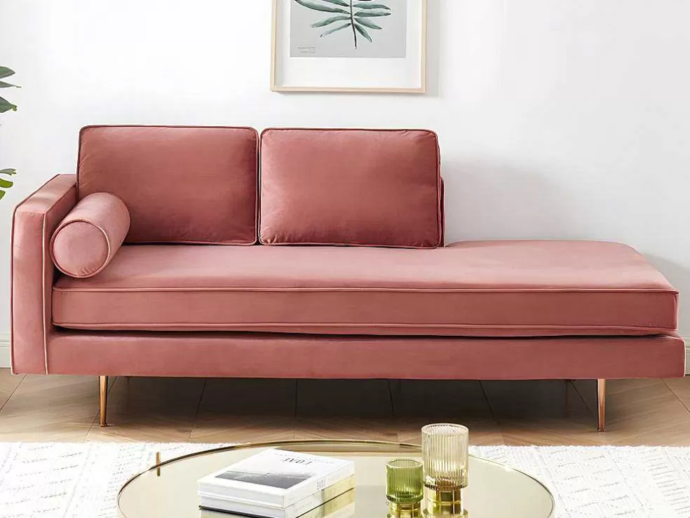 Vente-unique Chaise-Longue Direita Em Veludo Kahel Cor-De-Rosa Velho* Chaise Longue