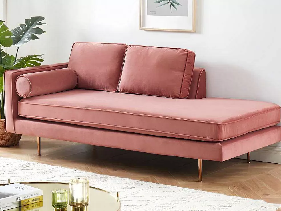 Vente-unique Chaise-Longue Direita Em Veludo Kahel Cor-De-Rosa Velho* Chaise Longue
