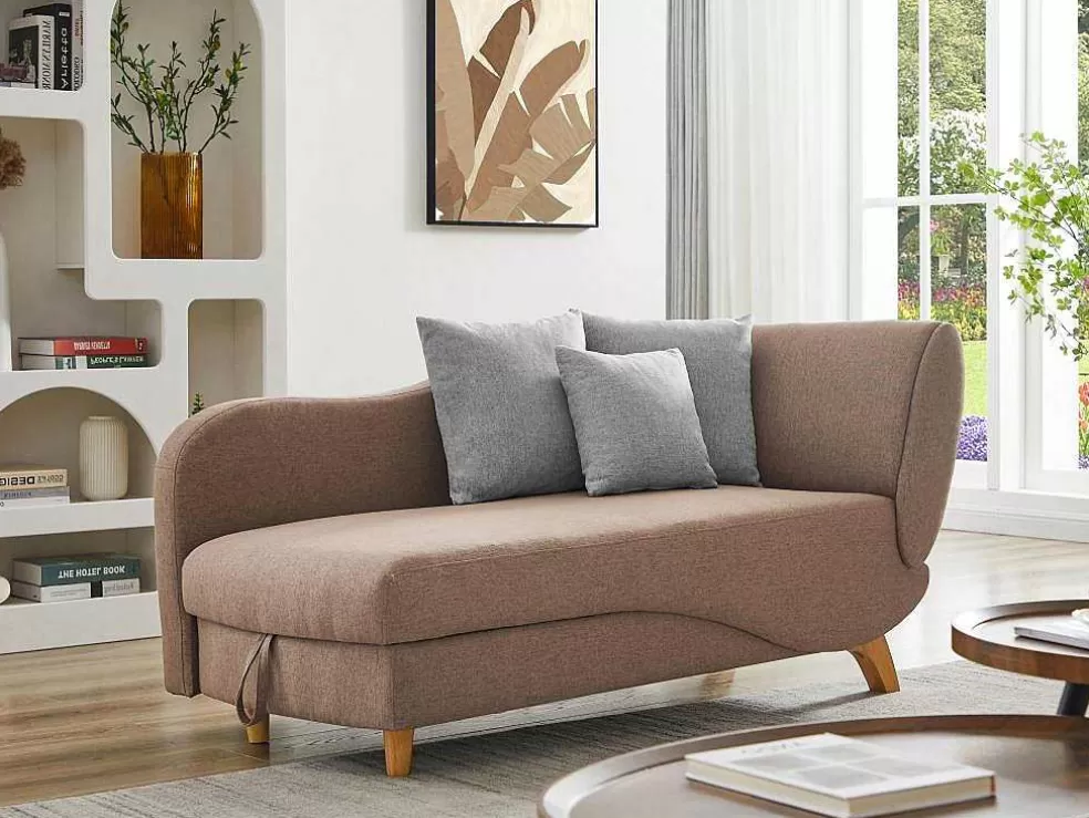 Vente-unique Chaise-Longue Esquerda Convertivel Em Tecido Castanho Com Espaco De Arrumação - Penelope* Chaise Longue
