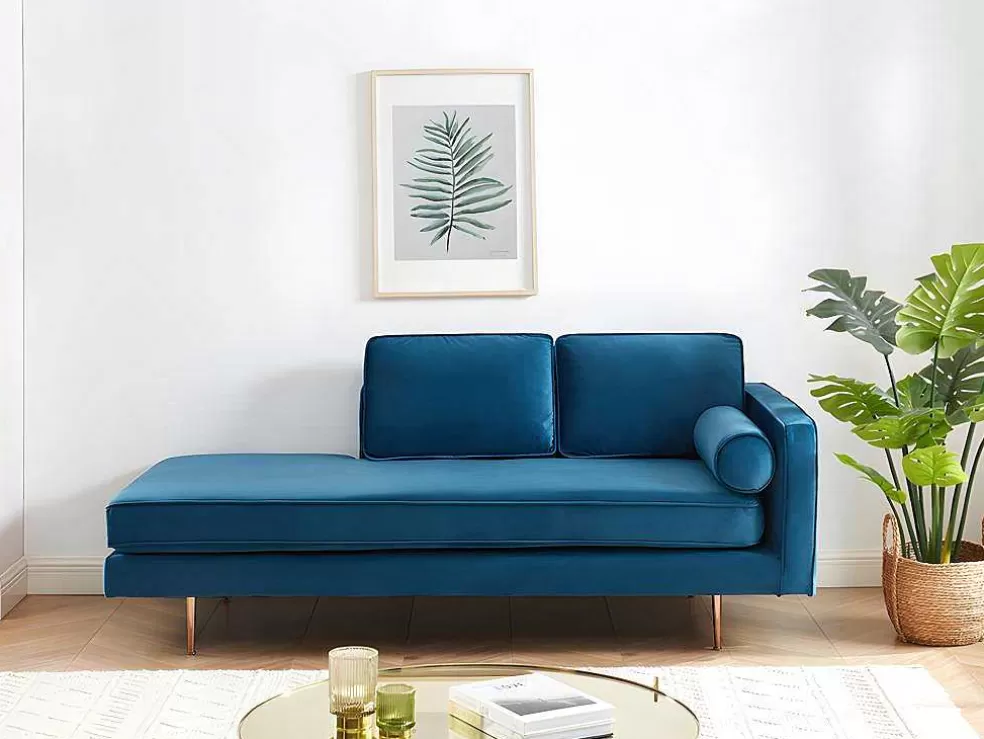 Vente-unique Chaise-Longue Esquerda Em Veludo Kahel - Azul-Escerdeado* Chaise Longue