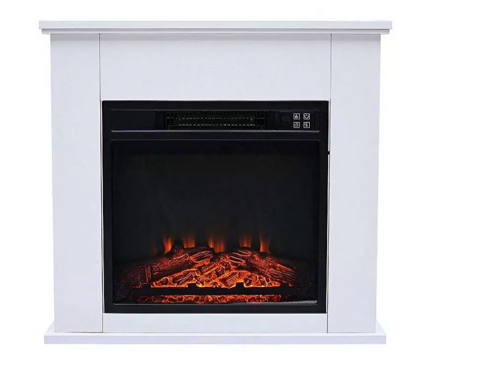 Purline Cheminee Electrique Au Sol De 2Kw En Acier Laque Blanc Avec Telecommande* Lareira Elétrica