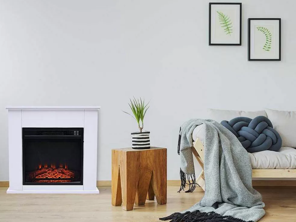 Purline Cheminee Electrique Au Sol De 2Kw En Acier Laque Blanc Avec Telecommande* Lareira Elétrica