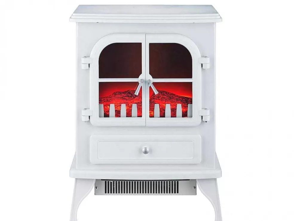 Purline Cheminee Electrique Au Sol 2000W Style Retro En Acier Laque Blanc* Lareira Elétrica