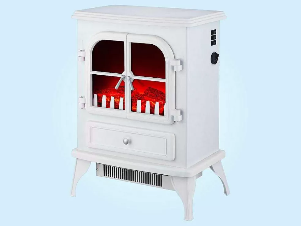 Purline Cheminee Electrique Au Sol 2000W Style Retro En Acier Laque Blanc* Lareira Elétrica