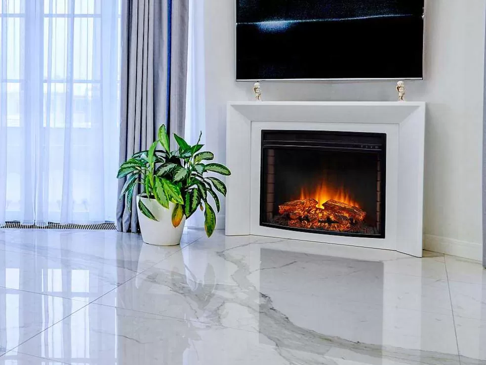Purline Cheminee Electrique 2Kw En Verre Trempe Noir Et Flamme Reglable* Lareira Elétrica