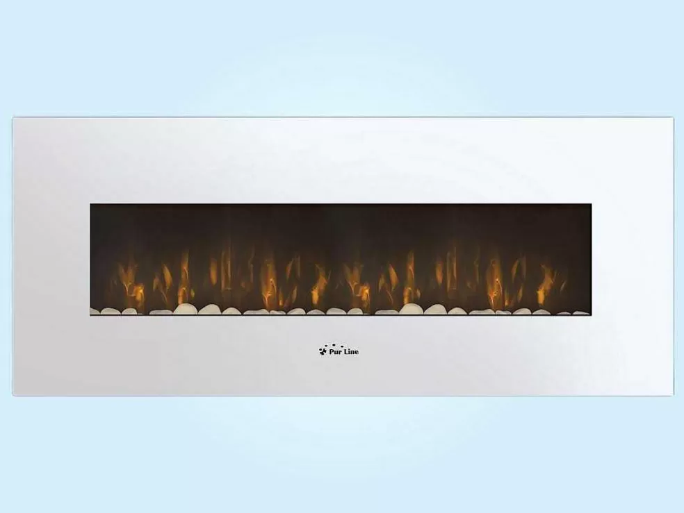 Purline Cheminee Electrique Panoramique Avec Eclairage Led D'Ambiance Et Panneau Frontal Blanc* Lareira Elétrica