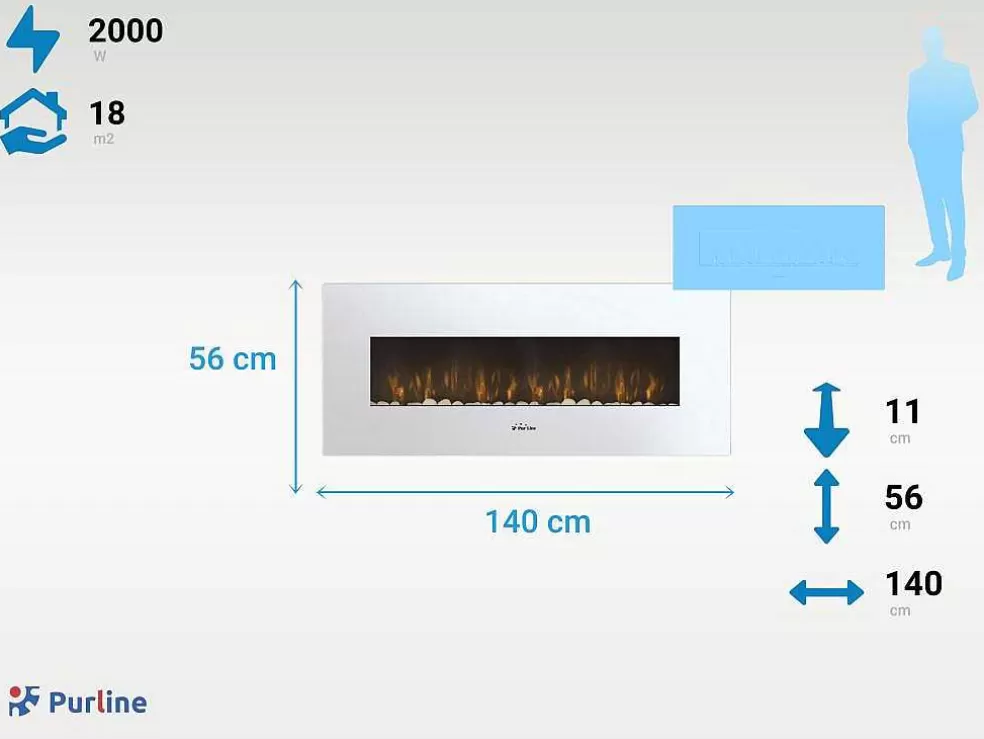 Purline Cheminee Electrique Panoramique Avec Eclairage Led D'Ambiance Et Panneau Frontal Blanc* Lareira Elétrica
