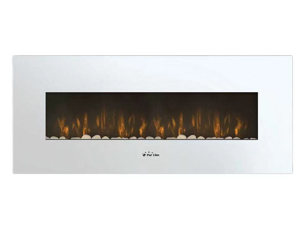 Purline Cheminee Electrique Panoramique Avec Eclairage Led D'Ambiance Et Panneau Frontal Blanc* Lareira Elétrica